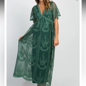 Vanilla Bay Green Flutter Sleeve V-Neck Gown